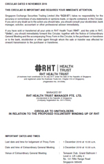 Circular to Unitholders in relation to the Proposed Voluntary Winding Up of RHT